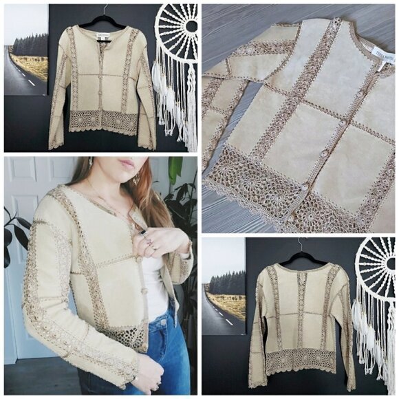 Vintage Jackets & Blazers - 𝅺VINTAGE Boho Patchwork & Crochet Leather Jacket